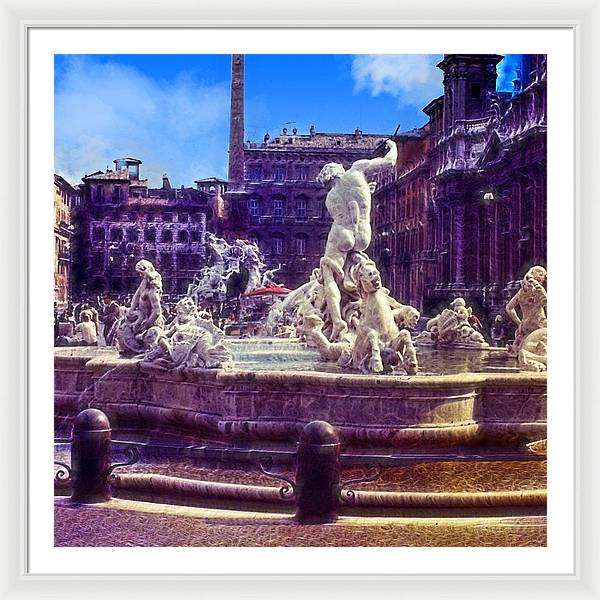 Vintage Travel Italian Fountain - Framed Print