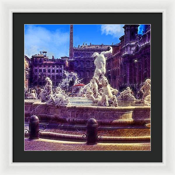 Vintage Travel Italian Fountain - Framed Print