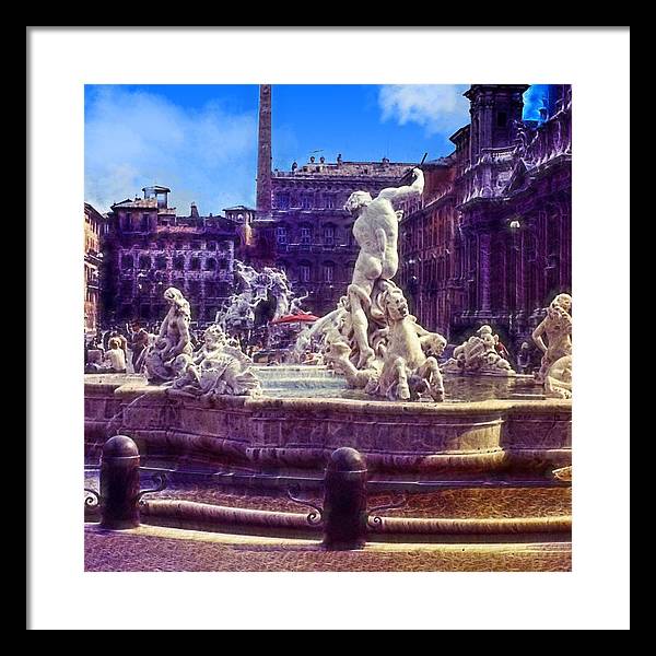 Vintage Travel Italian Fountain - Framed Print