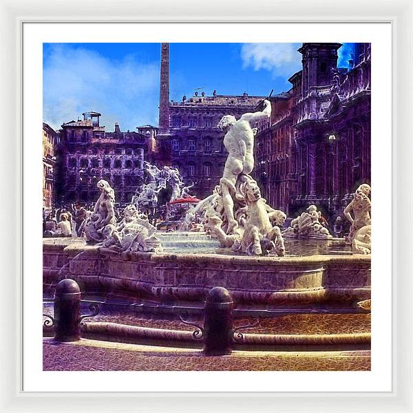 Vintage Travel Italian Fountain - Framed Print