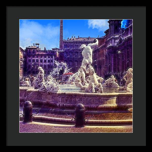 Vintage Travel Italian Fountain - Framed Print