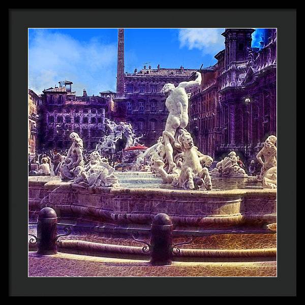Vintage Travel Italian Fountain - Framed Print