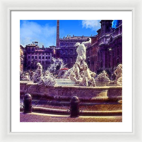 Vintage Travel Italian Fountain - Framed Print