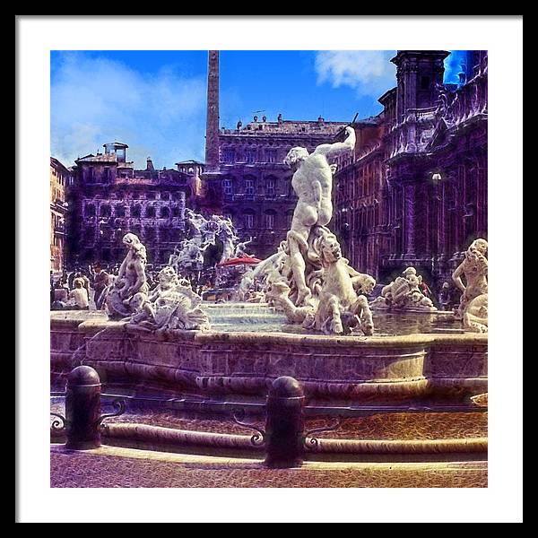 Vintage Travel Italian Fountain - Framed Print