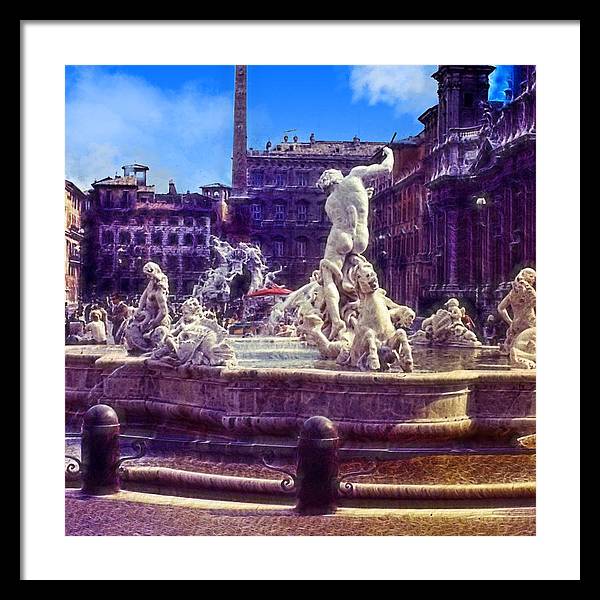 Vintage Travel Italian Fountain - Framed Print