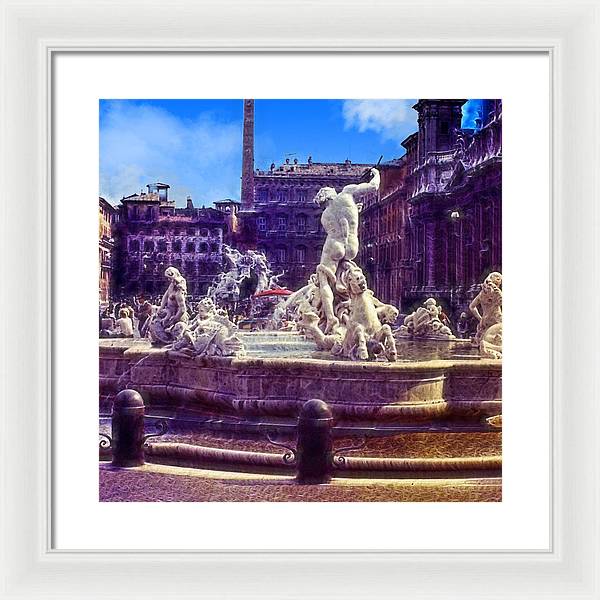 Vintage Travel Italian Fountain - Framed Print