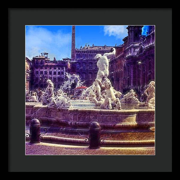 Vintage Travel Italian Fountain - Framed Print