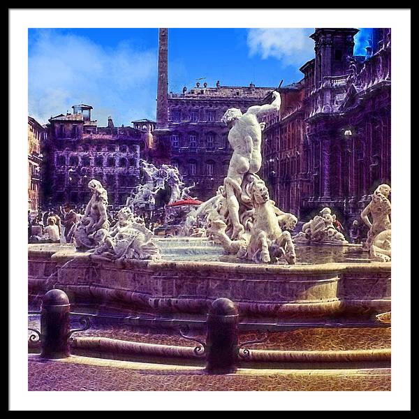 Vintage Travel Italian Fountain - Framed Print
