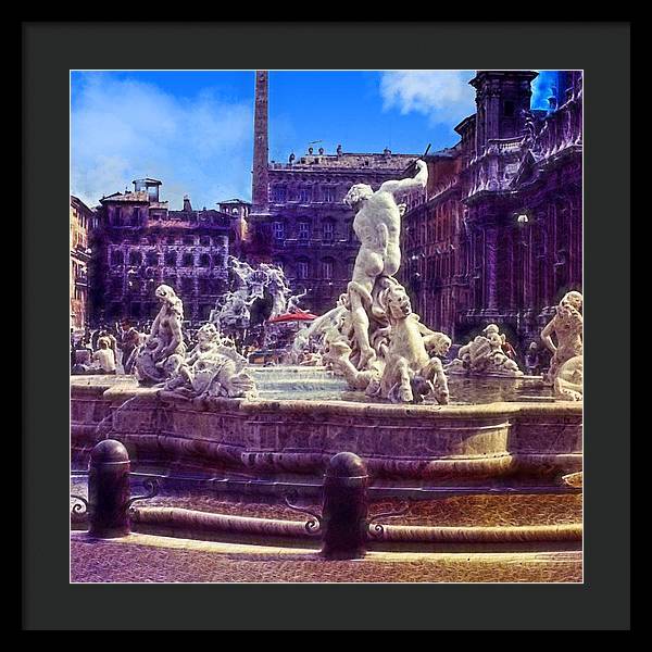 Vintage Travel Italian Fountain - Framed Print