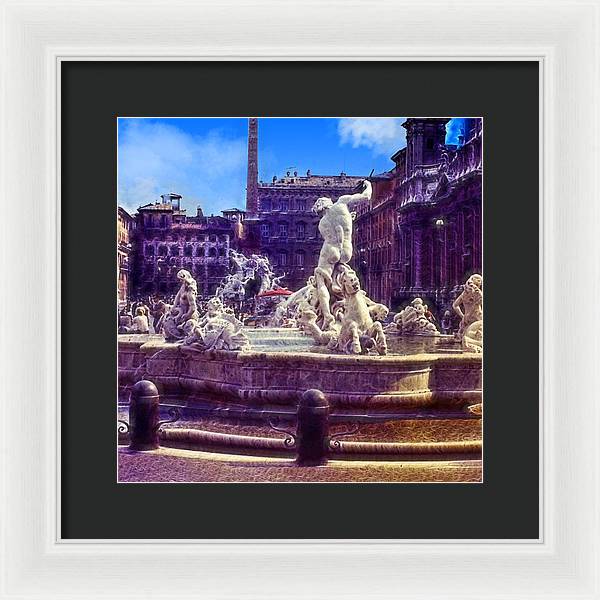 Vintage Travel Italian Fountain - Framed Print