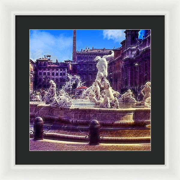 Vintage Travel Italian Fountain - Framed Print