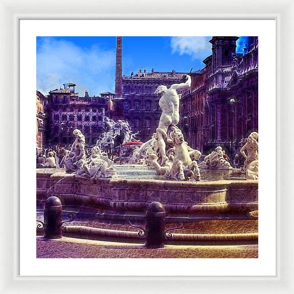 Vintage Travel Italian Fountain - Framed Print