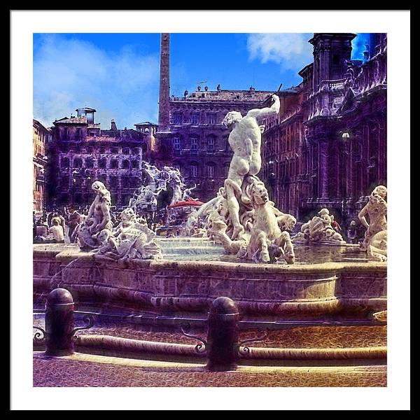 Vintage Travel Italian Fountain - Framed Print