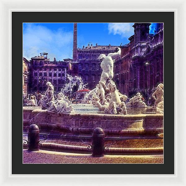 Vintage Travel Italian Fountain - Framed Print