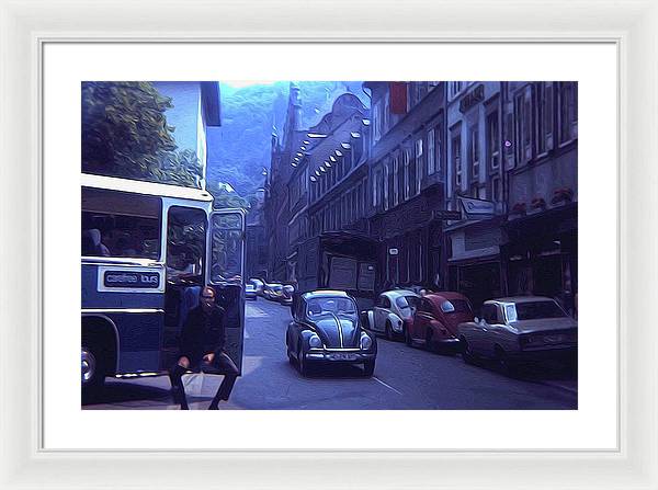 Vintage Travel Street Open Bus Door - Framed Print