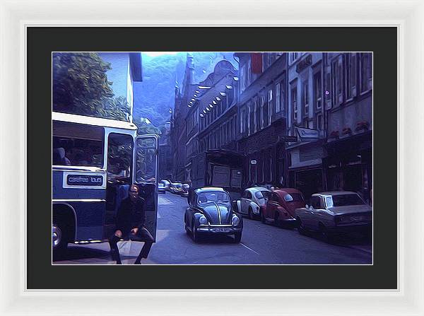 Vintage Travel Street Open Bus Door - Framed Print