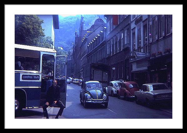 Vintage Travel Street Open Bus Door - Framed Print
