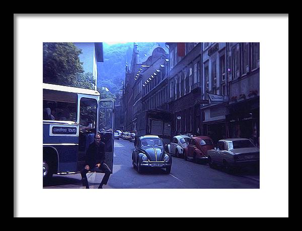 Vintage Travel Street Open Bus Door - Framed Print