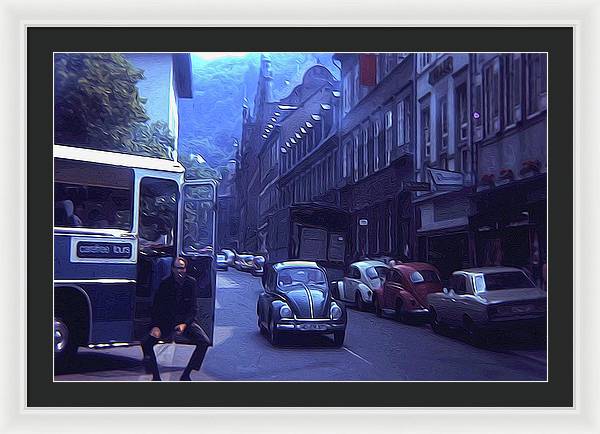 Vintage Travel Street Open Bus Door - Framed Print