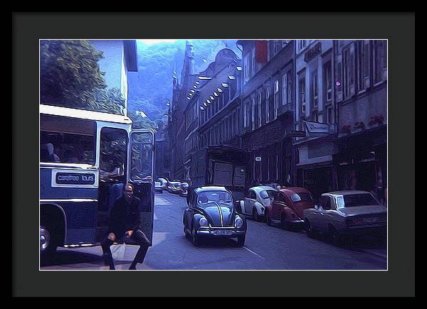 Vintage Travel Street Open Bus Door - Framed Print