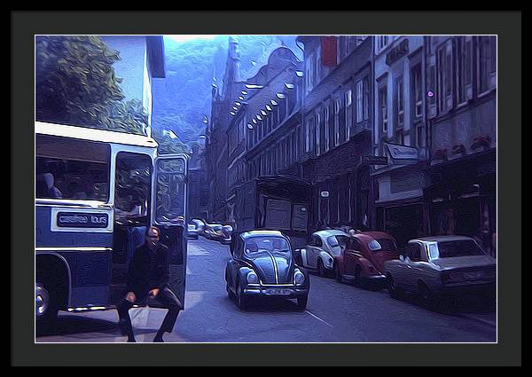 Vintage Travel Street Open Bus Door - Framed Print