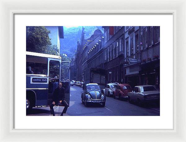 Vintage Travel Street Open Bus Door - Framed Print
