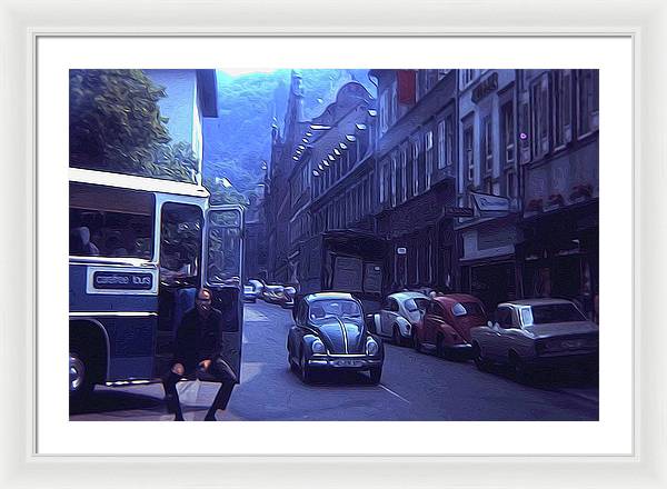 Vintage Travel Street Open Bus Door - Framed Print