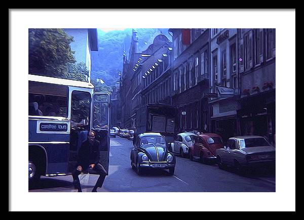 Vintage Travel Street Open Bus Door - Framed Print