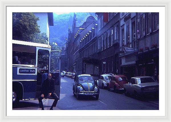 Vintage Travel Street Open Bus Door - Framed Print