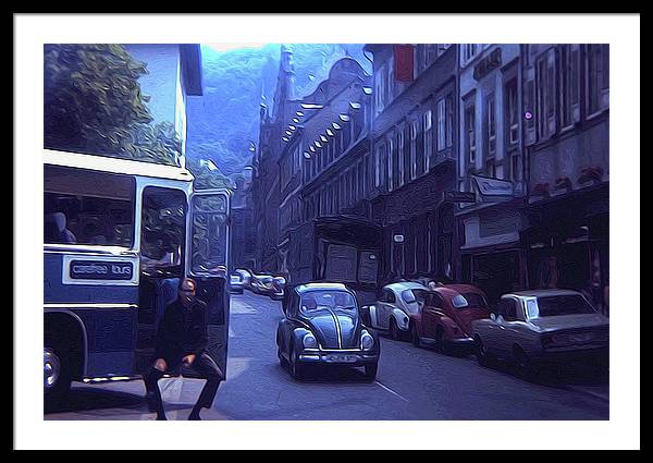 Vintage Travel Street Open Bus Door - Framed Print