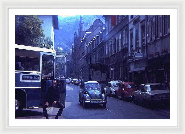Vintage Travel Street Open Bus Door - Framed Print