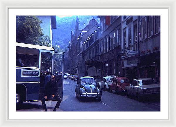 Vintage Travel Street Open Bus Door - Framed Print