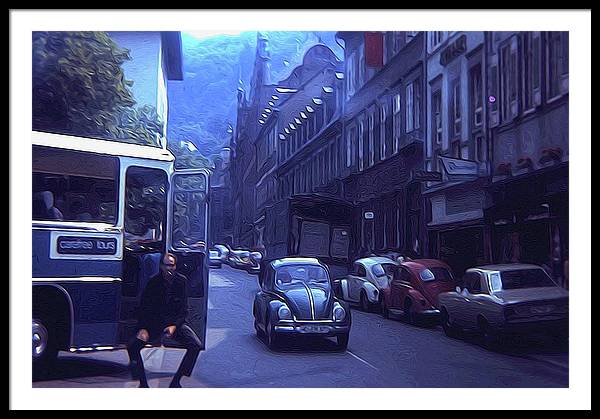 Vintage Travel Street Open Bus Door - Framed Print