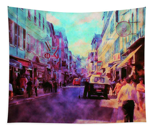 Vintage Travel Street Scene 1969 - Tapestry
