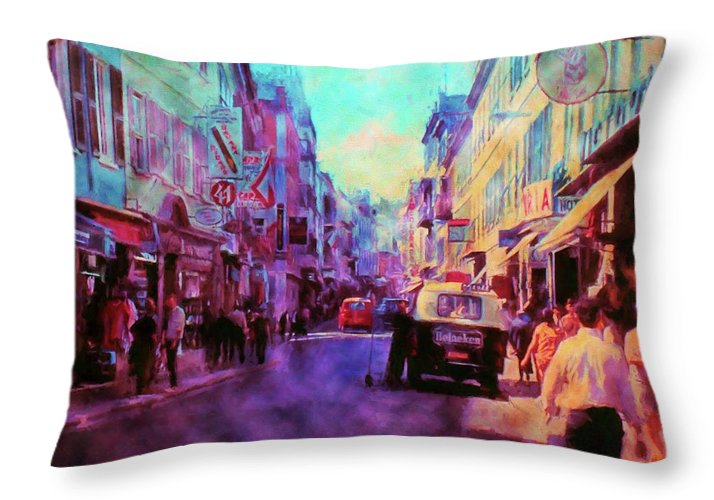 Vintage Travel Street Scene 1969 - Throw Pillow