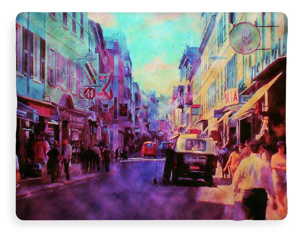 Vintage Travel Street Scene 1969 - Blanket