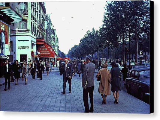 Vintage Travel Street Scene Shoppers - Canvas Print