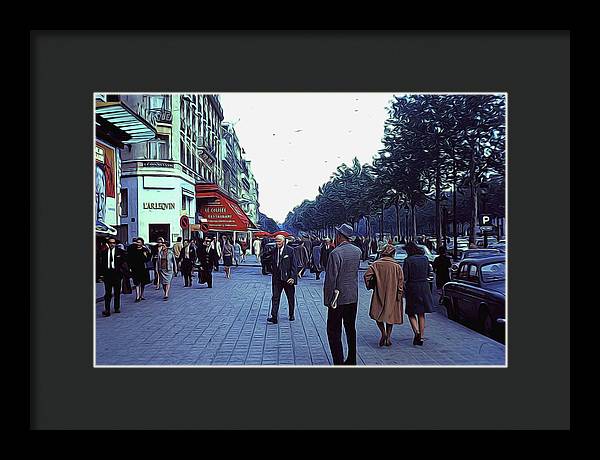 Vintage Travel Street Scene Shoppers - Framed Print
