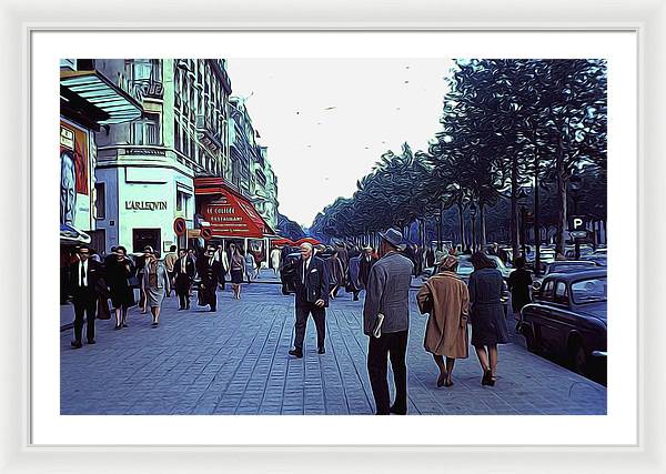 Vintage Travel Street Scene Shoppers - Framed Print