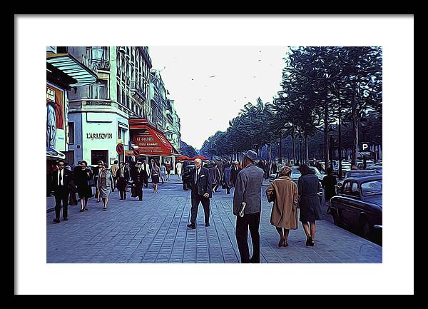 Vintage Travel Street Scene Shoppers - Framed Print