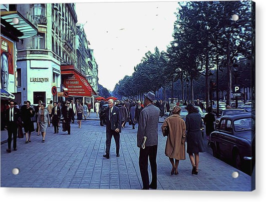 Vintage Travel Street Scene Shoppers - Acrylic Print