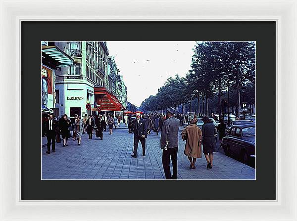 Vintage Travel Street Scene Shoppers - Framed Print