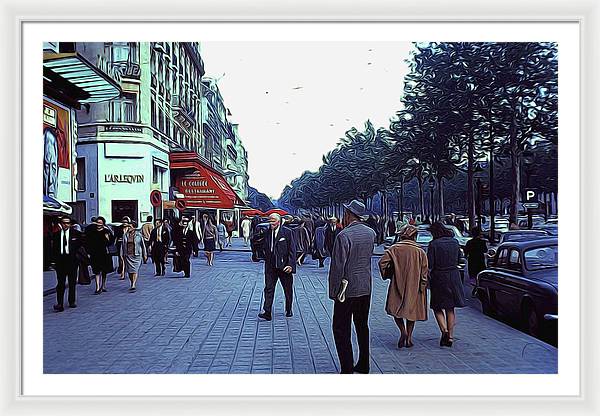 Vintage Travel Street Scene Shoppers - Framed Print