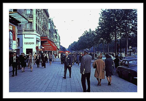 Vintage Travel Street Scene Shoppers - Framed Print