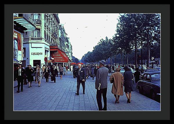 Vintage Travel Street Scene Shoppers - Framed Print