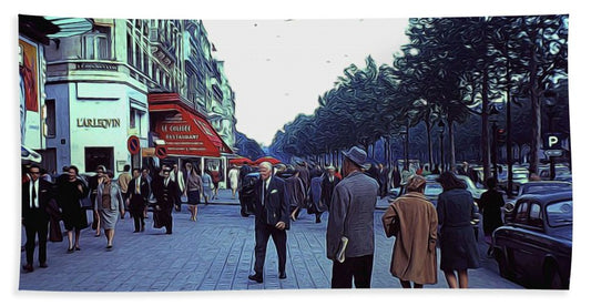 Vintage Travel Street Scene Shoppers - Bath Towel