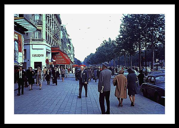 Vintage Travel Street Scene Shoppers - Framed Print
