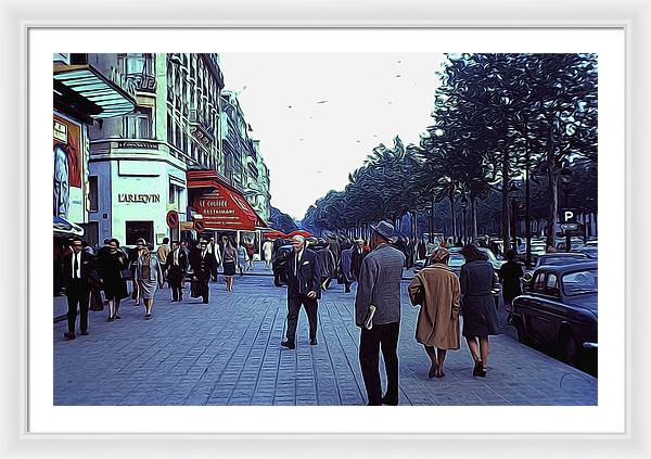 Vintage Travel Street Scene Shoppers - Framed Print