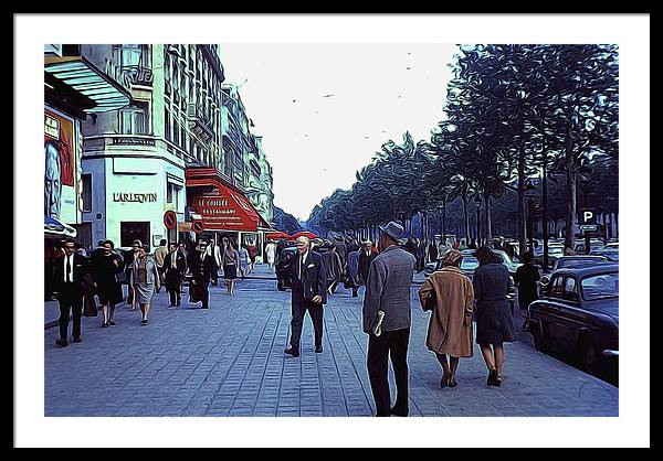 Vintage Travel Street Scene Shoppers - Framed Print