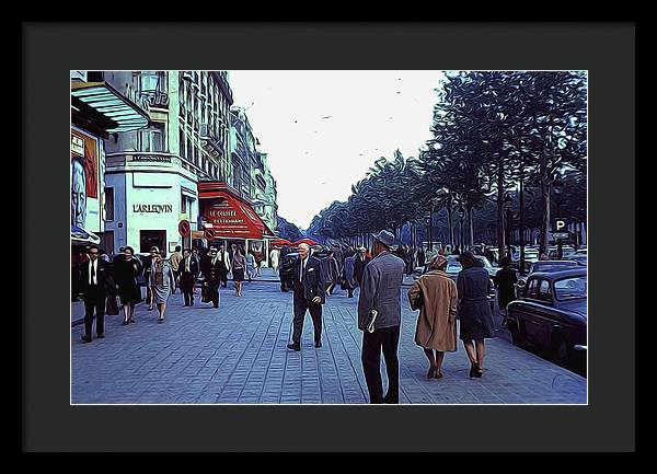 Vintage Travel Street Scene Shoppers - Framed Print